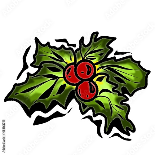 A simple, cartoon-style illustration of a holly sprig 2
