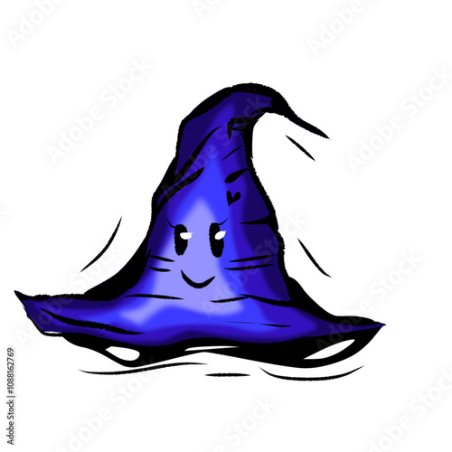 A blue witch's hat with a cute face. photo