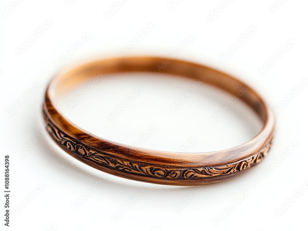 Elegant copper bangle with intricate design, isolated on white background. Elegant copper bangle with intricate design, isolated on white background.