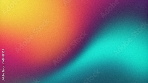 Abstract Gradient Background with Warm Golden Yellow, Coral Red, Magenta Purple, and Turquoise Blue-Green, Grainy Texture for Design, Web, and Branding