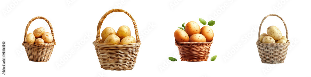 Potato in a basket isolated on white background. Mix Collection Png. Potato in a basket isolated on white background. Mix Collection Png.