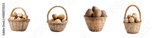 Taro root in a basket isolated on white background. Mix Collection Png.