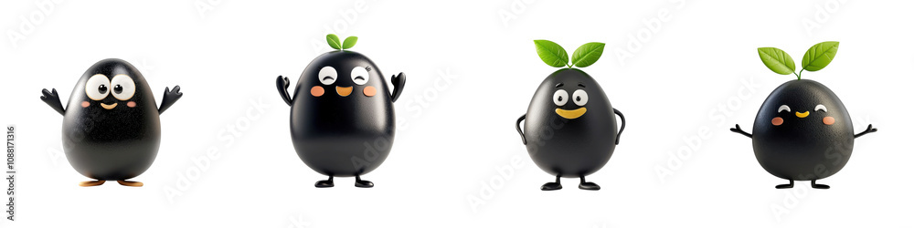 3D cartoon black bean character isolated on white background. Mix Collection Png. 3D cartoon black bean character isolated on white background. Mix Collection Png.