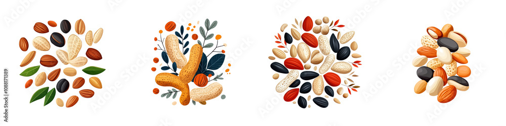 Flat style illustration of peanuts isolated on white background. Mix Collection Png. Flat style illustration of peanuts isolated on white background. Mix Collection Png.