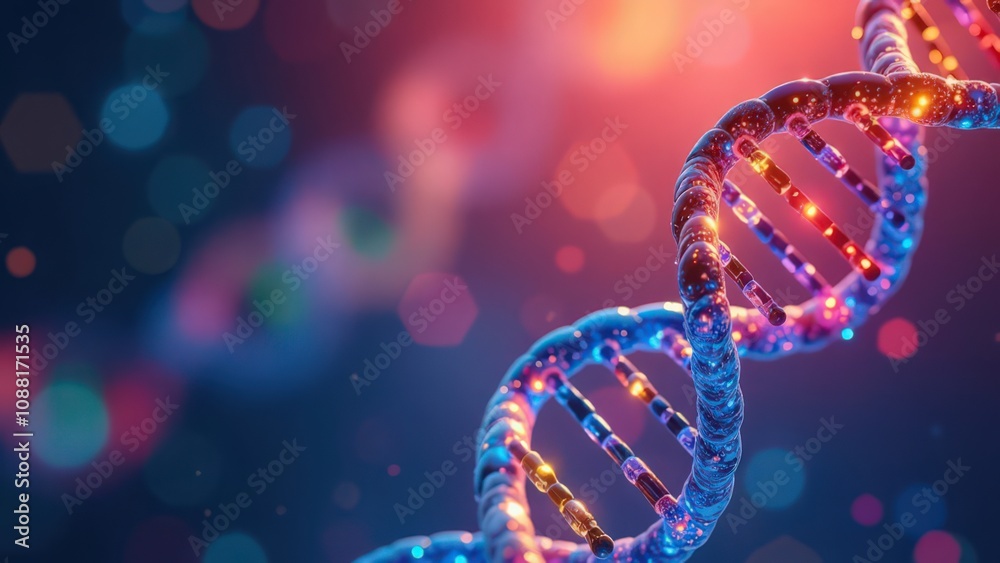 DNA strand structure with molecular details. Abstract concept of genetics, biotechnology, and molecular biology, perfect for medical, scientific, or futuristic themes
