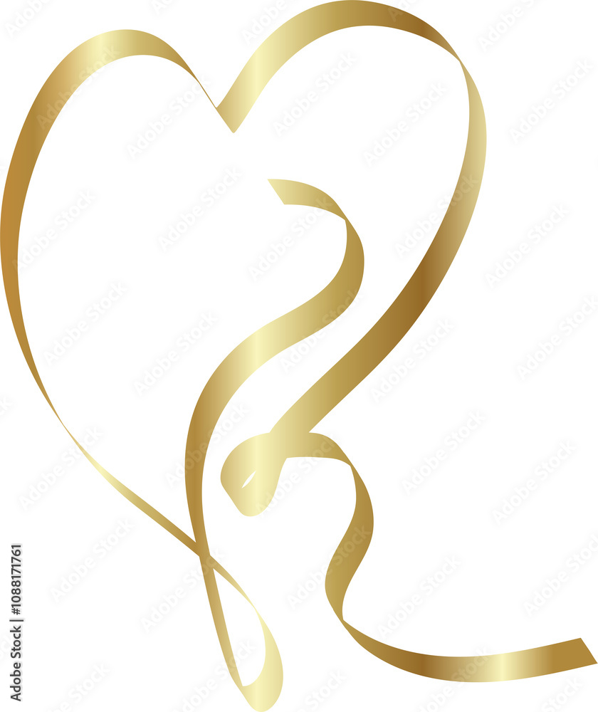 Heart shape golden ribbons, love, valentine, celebration