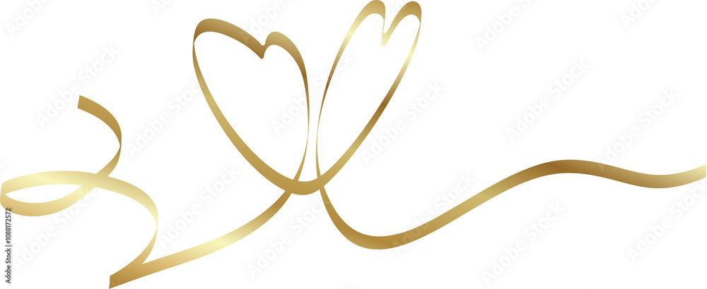 Heart shape golden ribbons, love, valentine, celebration Heart shape golden ribbons, love, valentine, celebration