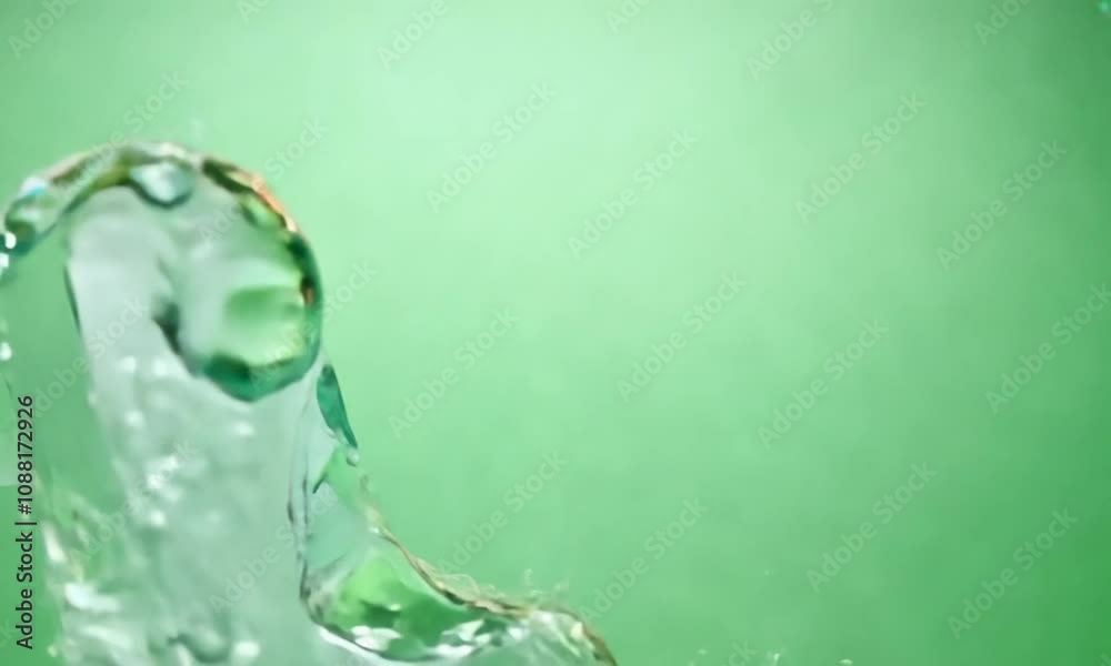 Water droplets and splashes on a surface, isolated on a green background Water droplets and splashes on a surface, isolated on a green background