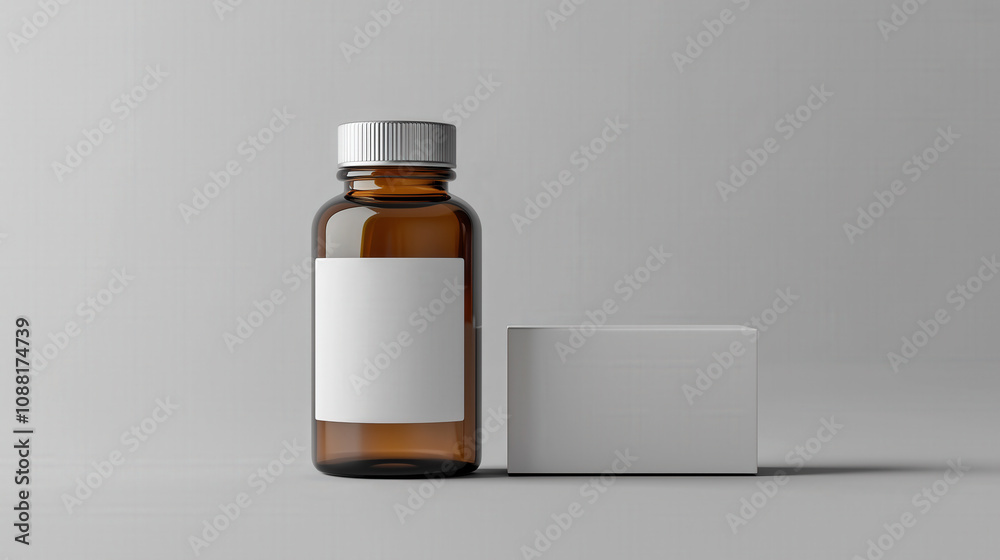 A single brown glass bottle with a silver lid A single brown glass bottle with a silver lid