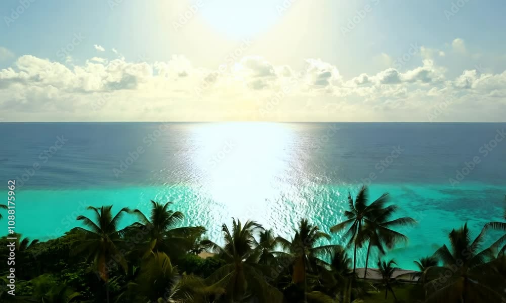 Breathtaking tropical beach panorama showcasing serene ocean views, clear blue water, and vibrant Breathtaking tropical beach panorama showcasing serene ocean views, clear blue water, and vibrant
