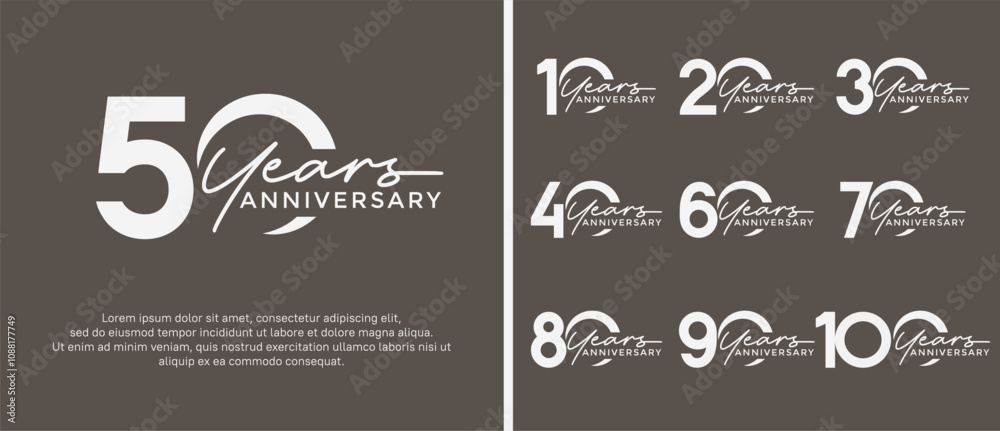 set of anniversary logo flat white color on brown background for celebration moment set of anniversary logo flat white color on brown background for celebration moment