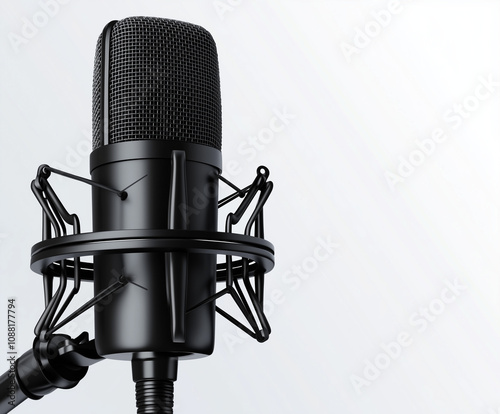Black wired microphone with cable, on white background. PNG transparent.