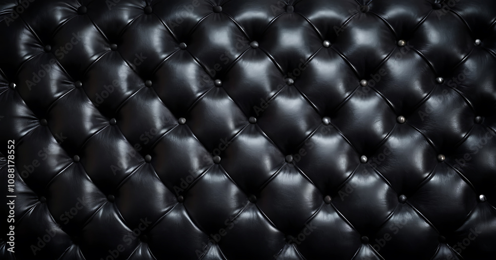 Naklejka premium Classic black leather texture with a tufted pattern, creating an elegant and luxurious background. Ideal for furniture, fashion, or interior design projects.