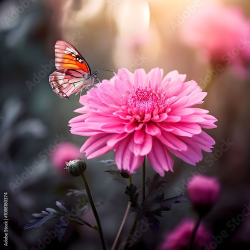 a pink flower with some butterfly smellin gonit photo