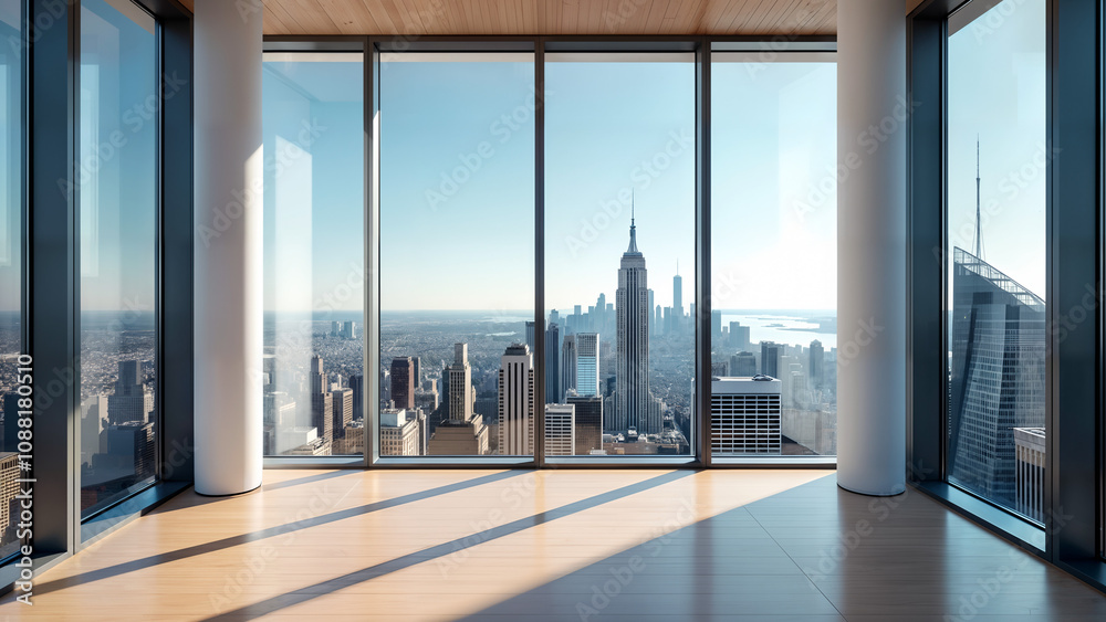 Stylish Skyscraper Interior with Urban View Stylish Skyscraper Interior with Urban View
