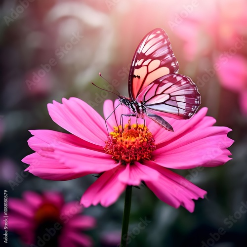 a pink flower with some butterfly smellin gonit photo