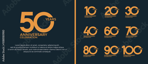 set of anniversary logo flat yellow color on black background for celebration moment