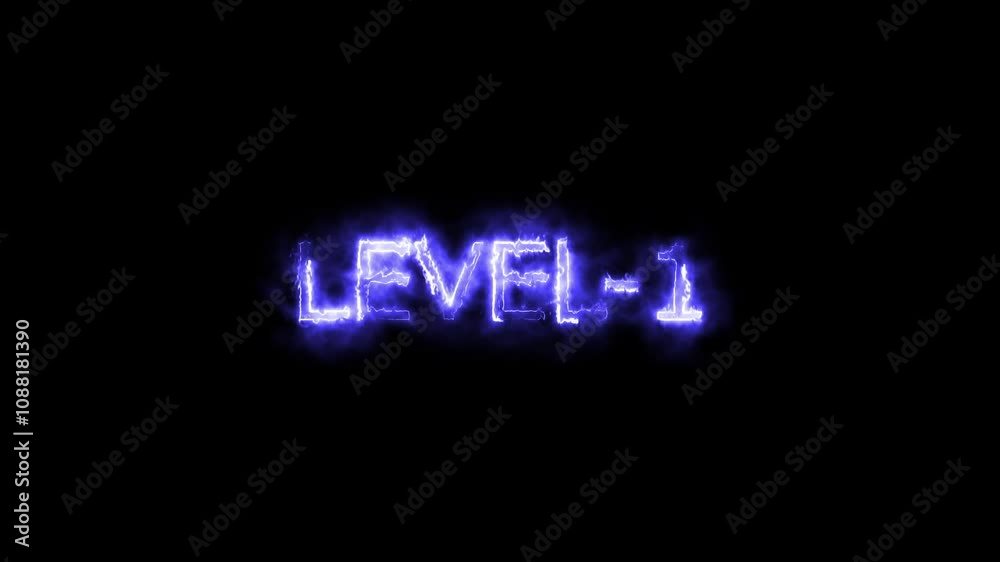 Neon level up sing. You Climbed to a upper Level .Level one text font with neon light Animation on black background, Game concept. Neon level up sing. You Climbed to a upper Level .Level one text font with neon light Animation on black background, Game concept.