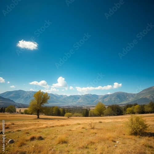 autumn landscape with mountains and sky