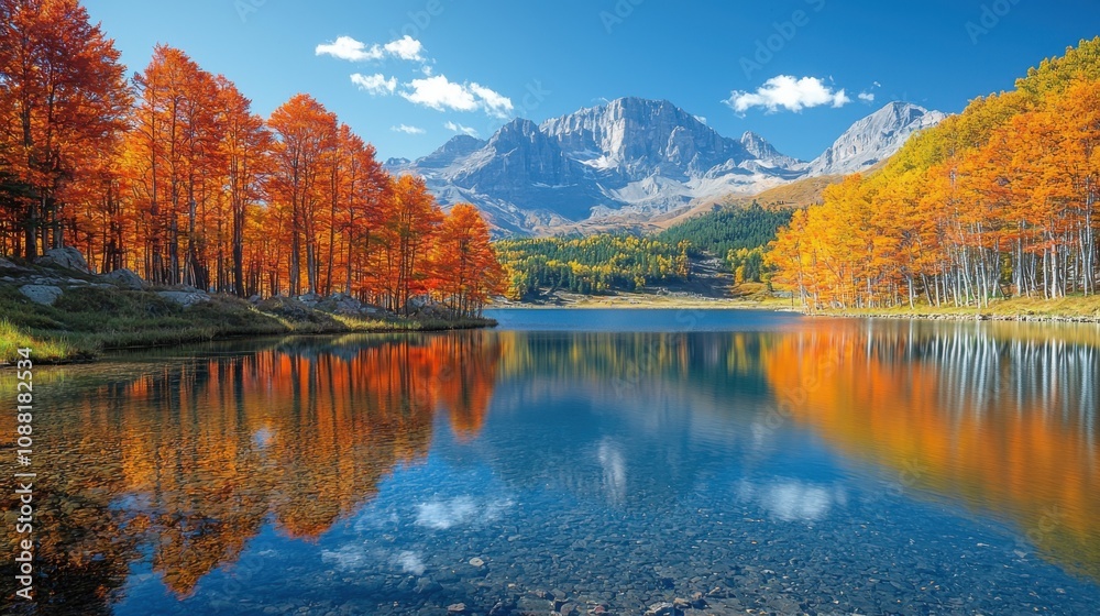 Autumnal Lake Reflection Majestic Mountain Colorful Trees Autumnal Lake Reflection Majestic Mountain Colorful Trees