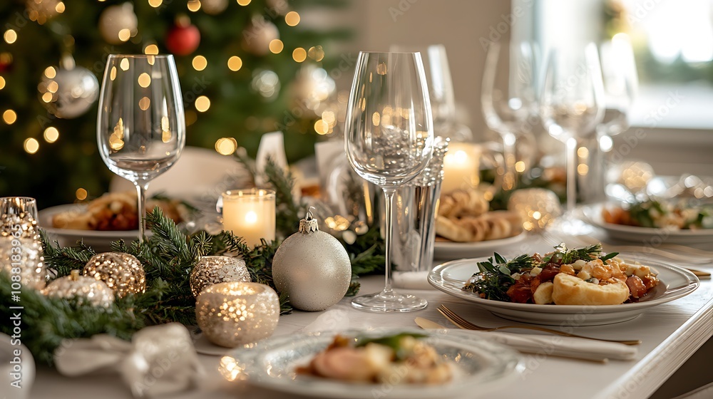 Visual storytelling photography narrative, Festive Dinner Table Decorated for Celebration Visual storytelling photography narrative, Festive Dinner Table Decorated for Celebration