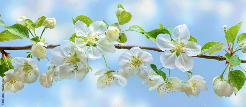 Fototapeta premium White Apple Blossoms Against Clear Blue Sky