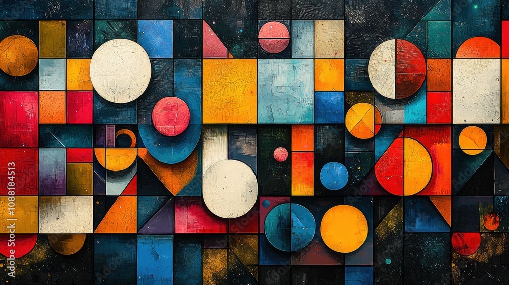 Fototapeta premium Abstract Geometric Art Colorful Squares Circles Triangles
