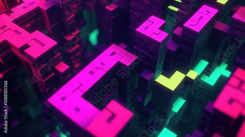 Intricate Pixel Maze Design with Vibrant Colors and Abstract Geometric Patterns, Featuring a Complex Labyrinthine Layout for Puzzle and Game Concepts.