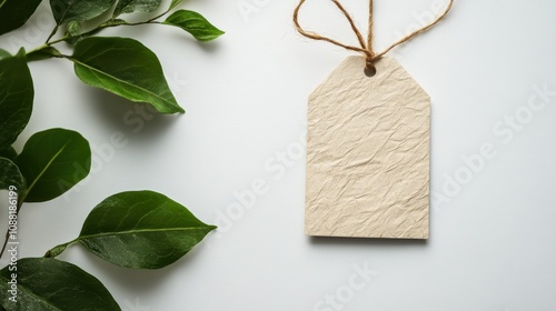 Sustainable Eco-Friendly Clothing Tag from Plantable Paper on White Background photo