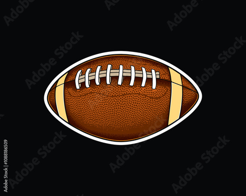 American football ball. Original vector illustration in vintage style isolated on black background. T-shirt design.
