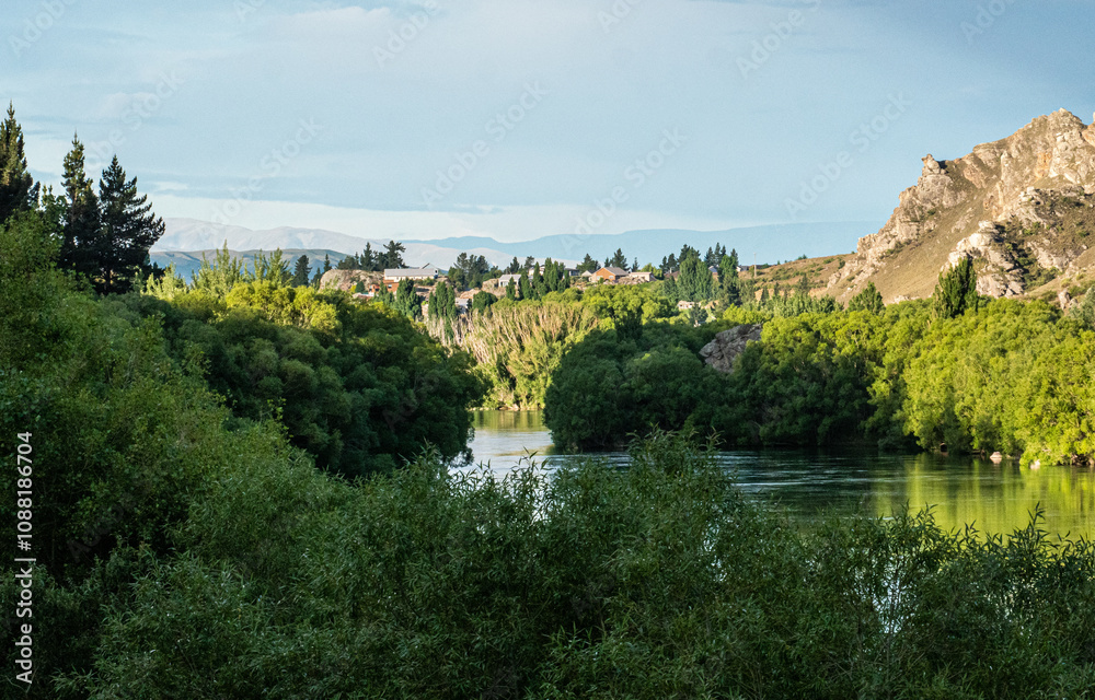 Fototapeta premium Beautiful mountains rugged in sunset sunlight Roxburgh Gorge New Zealand
