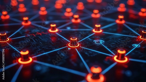 Network Security Illustration: Cyber Defense Nodes in Computer Network Map