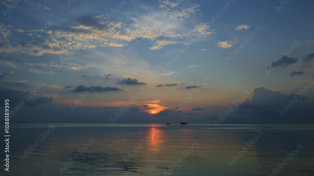 Stunning scenery of the sea during sunset with cloudy blue sky in Koh Samui, Thailand. Time lapse seascape with dramatic sky since evening till dusk. 4K fast motion footage. Stunning scenery of the sea during sunset with cloudy blue sky in Koh Samui, Thailand. Time lapse seascape with dramatic sky since evening till dusk. 4K fast motion footage.