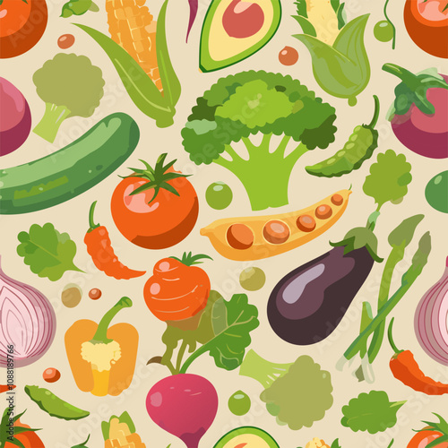 Seamless pattern with vegetables. Vector illustration in flat style.