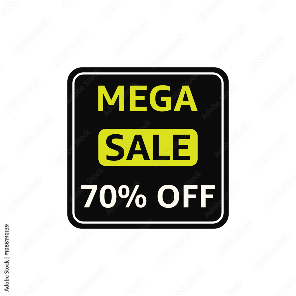 Mega Sale 70 percent Off Black and Yellow Square Label Mega Sale 70 percent Off Black and Yellow Square Label
