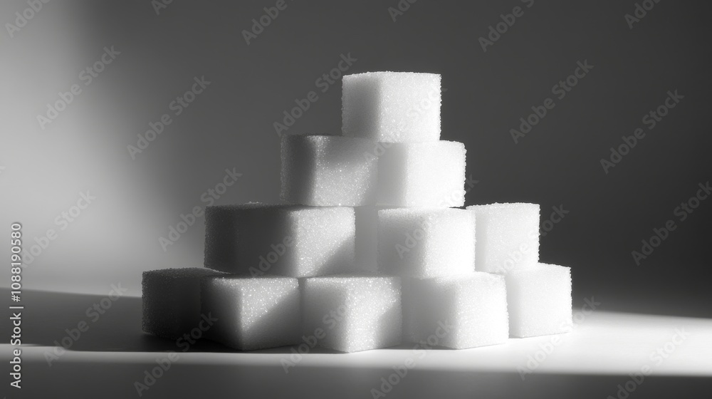 91.A towering stack of pure white sugar cubes, each one precisely aligned on top of the other, forming a perfect geometric structure. The cubes’ sharp edges and smooth surfaces catch the light, with 91.A towering stack of pure white sugar cubes, each one precisely aligned on top of the other, forming a perfect geometric structure. The cubes’ sharp edges and smooth surfaces catch the light, with