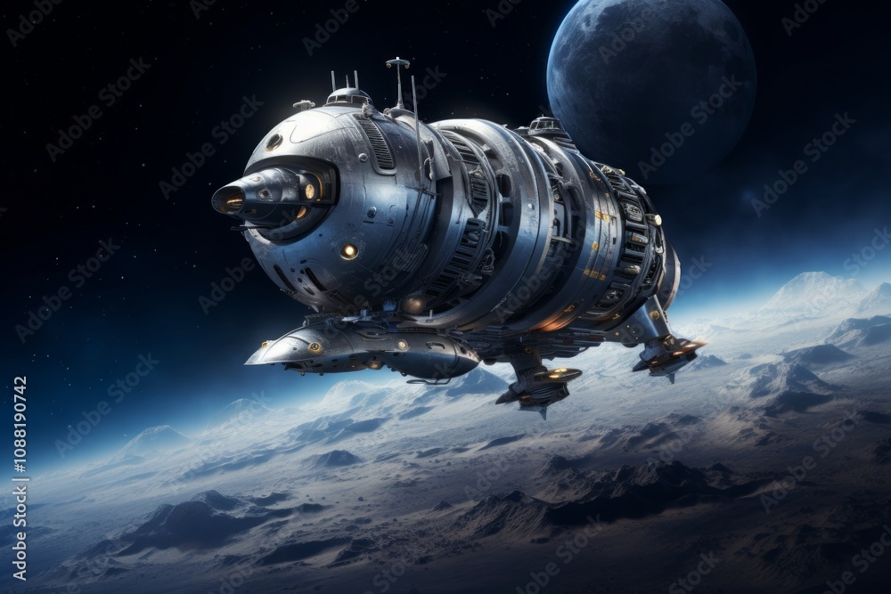 Fototapeta premium Realistic Scenes of a Spaceship Above the Moon