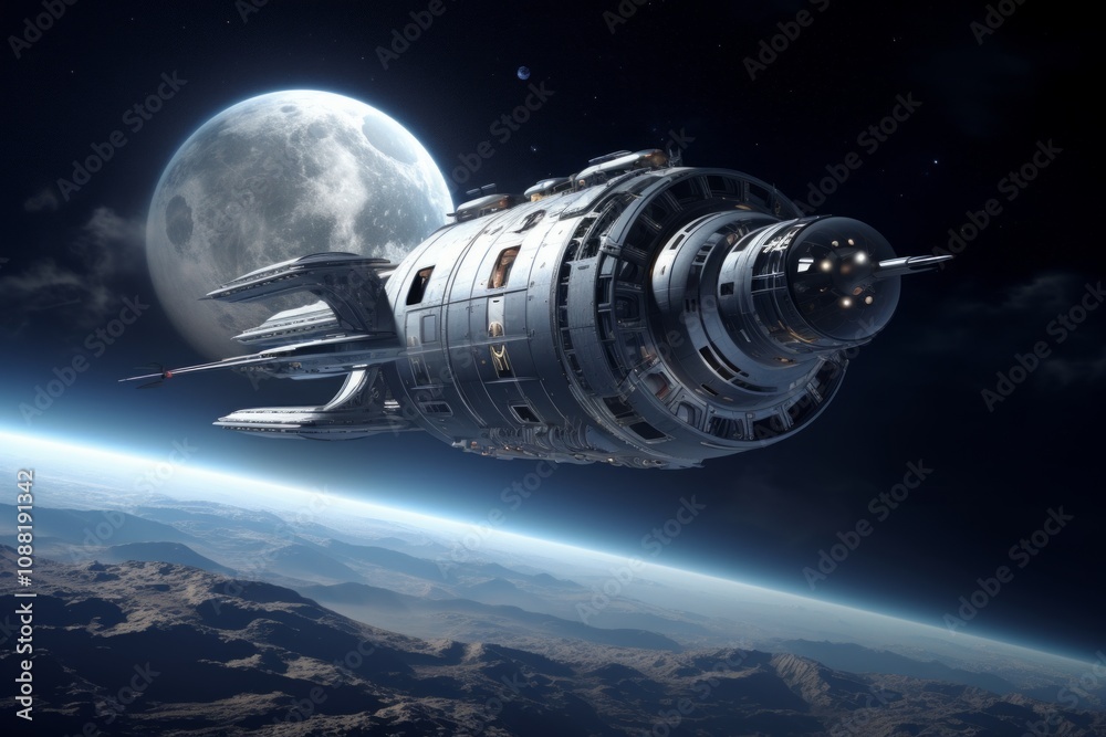 Fototapeta premium Spacecore .DieselPunk Aesthetics in Lunar Landscapes