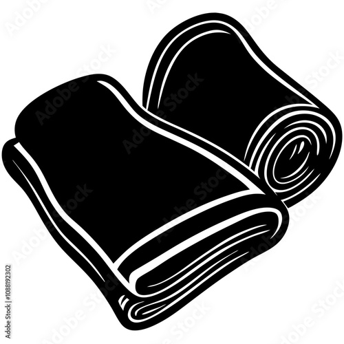 Rolled-Up Towels: A pair of neatly rolled towels, illustrated in a bold, black-and-white style. Perfect for spa, wellness, and hygiene-related designs. 