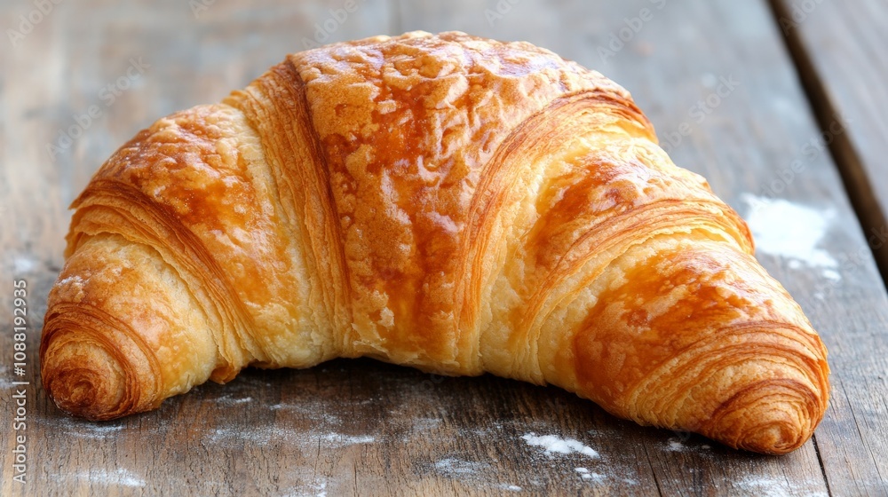 Freshly Baked Croissant on Rustic Wooden Table Freshly Baked Croissant on Rustic Wooden Table