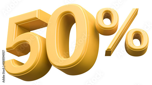 50 Percent Off Discount Gold Number 3D Render