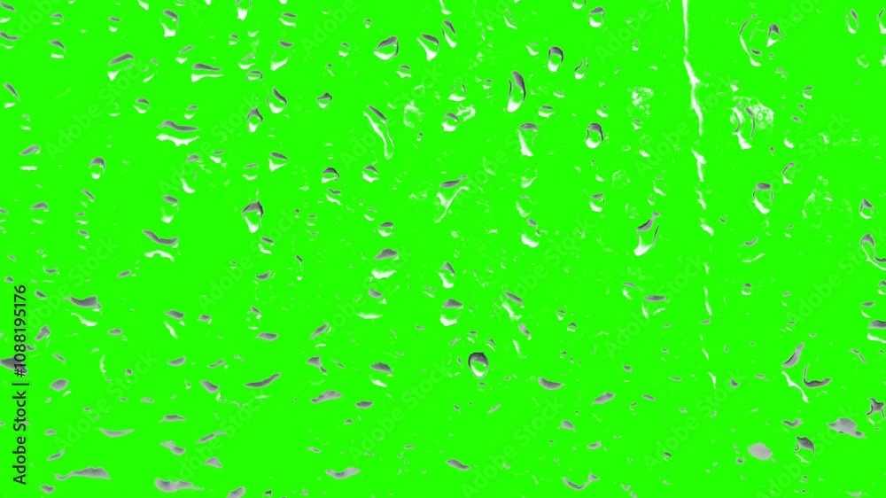 water drops on the window, green screen background.