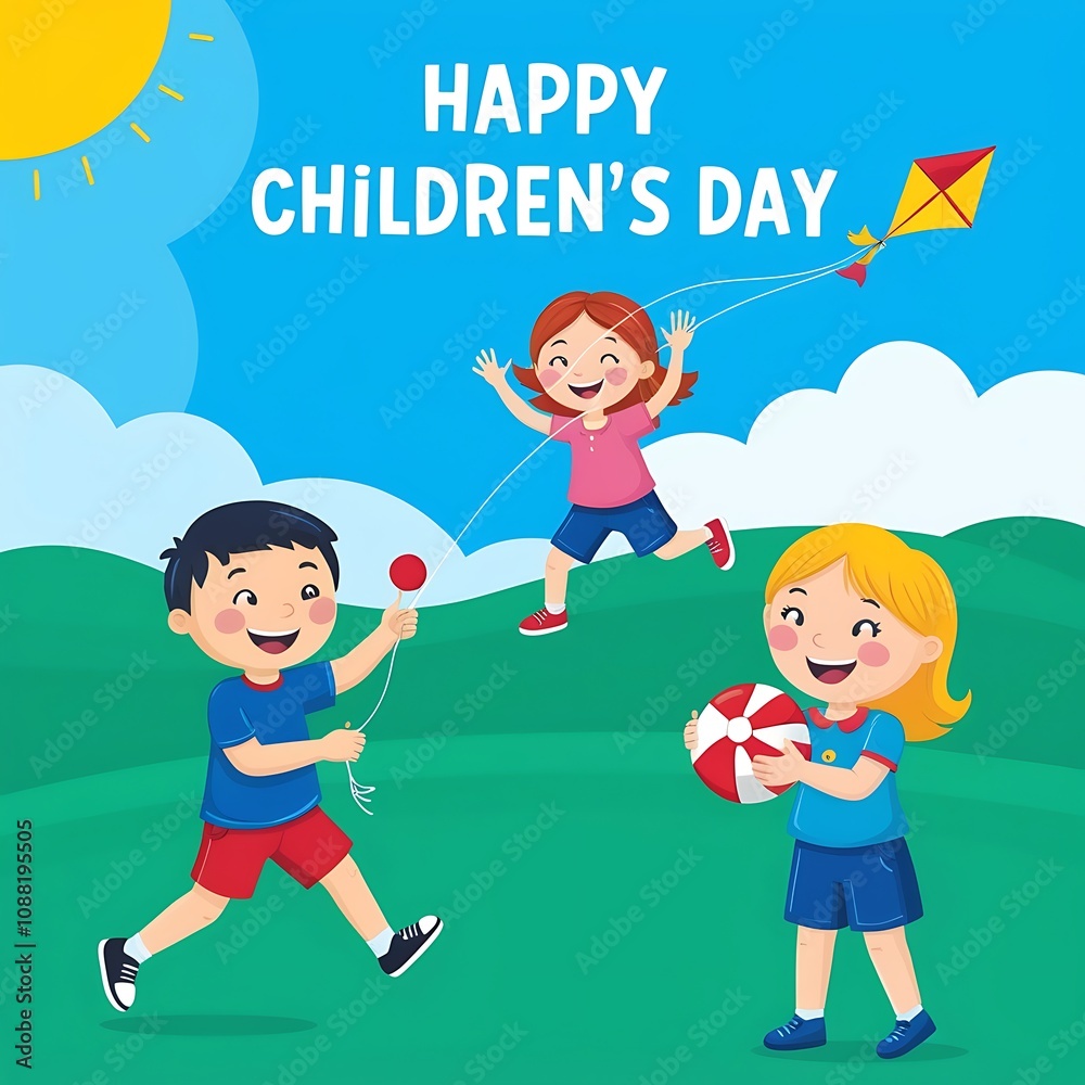 Happy Children Playing Outdoors Celebrating Their Day Happy Children Playing Outdoors Celebrating Their Day
