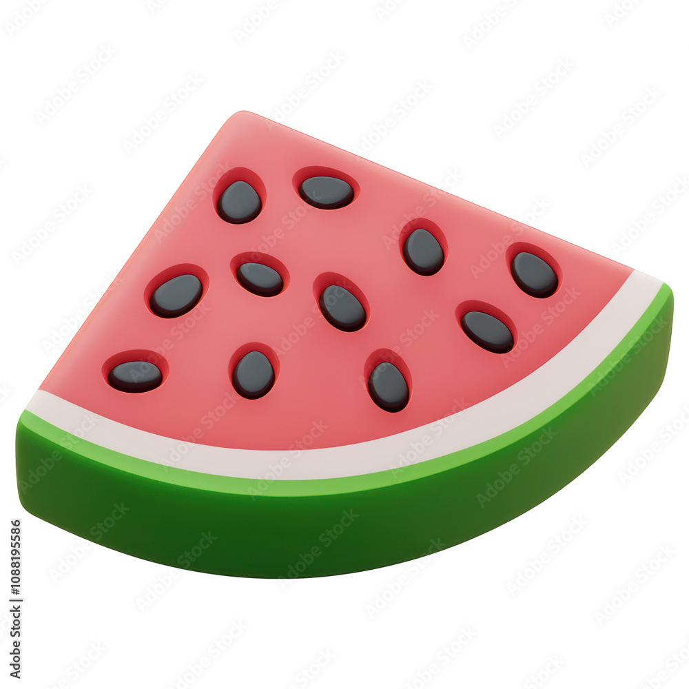 3D A watermelon slice with black seeds on it isolated on transparent or white background, png 3D A watermelon slice with black seeds on it isolated on transparent or white background, png