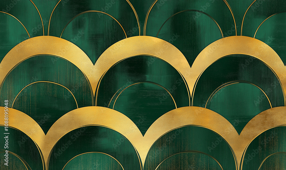 Fototapeta premium 3d abstract modern wallpaper. golden curvy lines in painting green background.