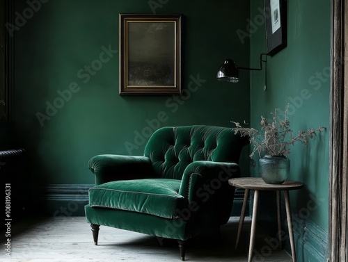Emerald Velvet Armchair Cor...