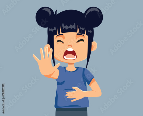 Unhappy Little Girl Suffering a Bellyache Vector Cartoon Illustration. Girl complaining about stomach pains from indigestion
