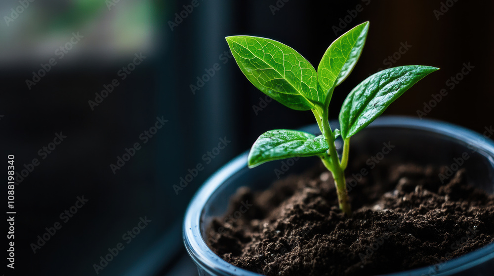 young green plant sprouting from rich soil in clear pot, symbolizing growth and renewal. vibrant leaves showcase beauty of nature and potential for life young green plant sprouting from rich soil in clear pot, symbolizing growth and renewal. vibrant leaves showcase beauty of nature and potential for life