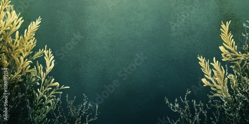Serene Underwater Botanical Scene Teal Background Gold Seaweed Copy Space