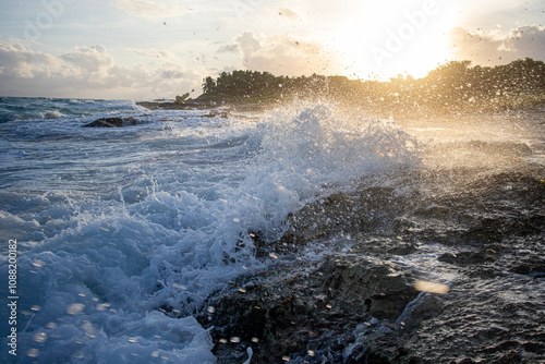 waves at sunset